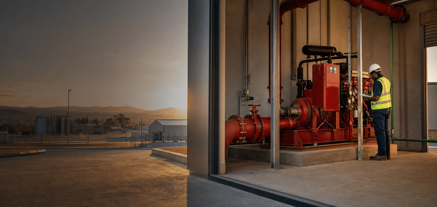 Concept visual of a fire-pump installation serving an African industrial project